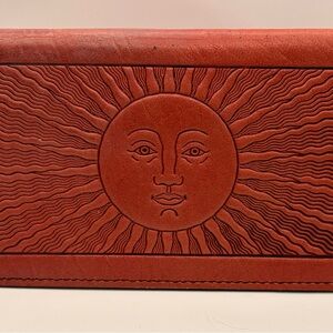 Oberon Design Brown Leather Sunburst Passport Wallet Organizer